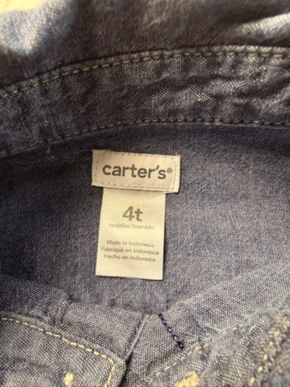 Carter’s Boys 4T Chambray Denim Button Down Shirt Long Sleeve Blue